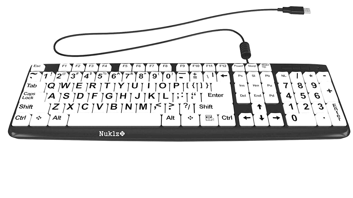Nuklz N Large Print Computer Keyboard with White Keys & Black Letters
